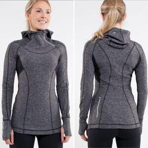 Lululemon Heathered Black Run Back On Track Pullover Hoodie Slim Fit Size 10